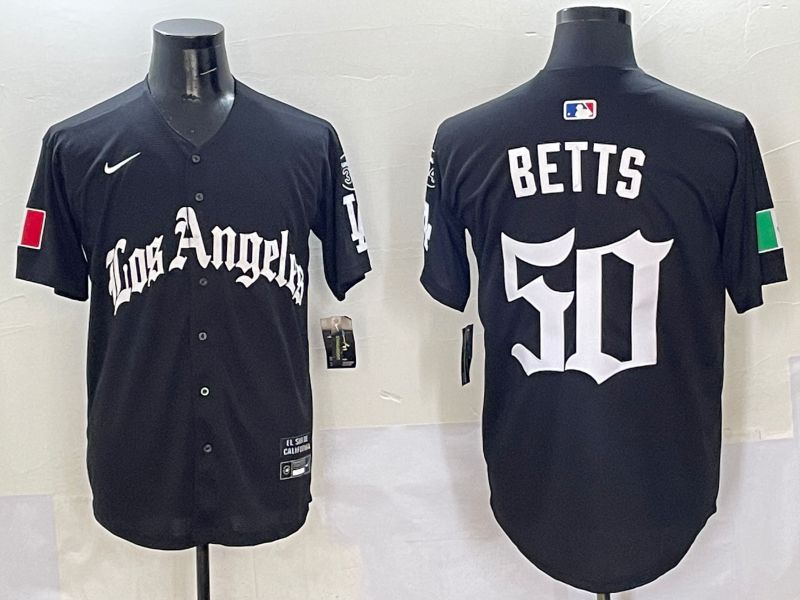 Men Los Angeles Dodgers #50 Betts Black Five generations Joint Name 2025 Nike MLB Jersey style 1